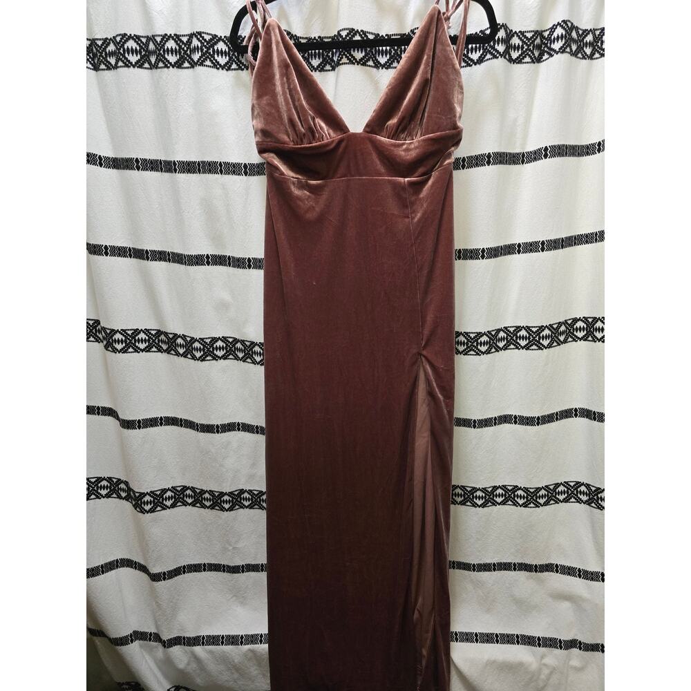 Lulus brown velvet high slit maxi dress V-neck tie strap formal cocktail large